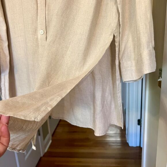 EUC J Jill Longer Length Button Front Linen Tunic Top Blouse Shirt Khaki XL - Picture 2 of 2